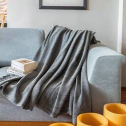 55''83'' Dark Gray Stonewashed Throw Blanket, Turkish Cotton Couch Couch, Sofa Cover, Bed Spread, Porch Cozy Blanket - thumbnail 3