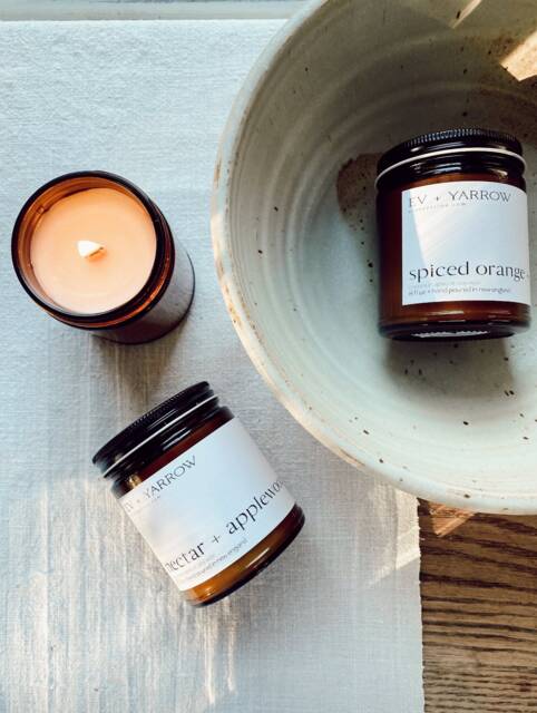 8Oz Refillable Wooden Wick Candle Clean Burn Apricot Coconut Soy Wax Anthro Farmhouse Apothecary - image 1