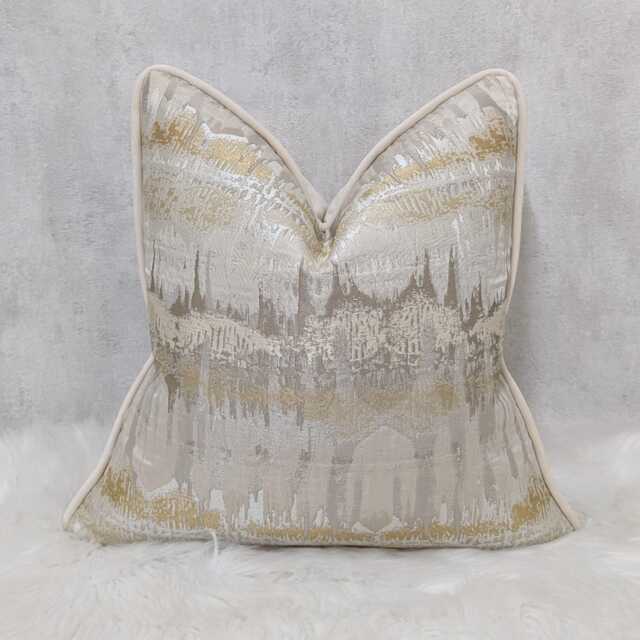 Cream & Gold Piped Cushion Cover, Inca Decorative Pillow Design, , Sofa Throw Bed Cover - image 1