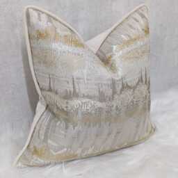Cream & Gold Piped Cushion Cover, Inca Decorative Pillow Design, , Sofa Throw Bed Cover - thumbnail 2