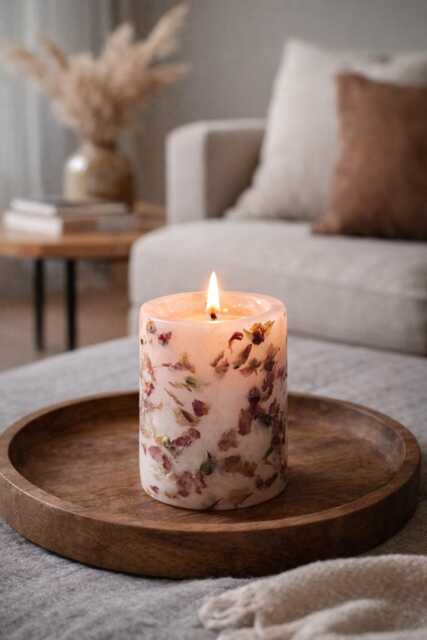 Custom Floral Petal Candle, Scented Botanical Housewarming Gift - image 1