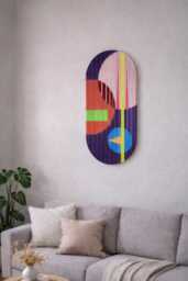 Modern Pink & Purple Epoxy Resin Wall Art, Oval Decor
