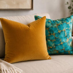 Made By Order Wave Pattern Abstract Jade & Gold Paint Art Pattern Cushion Covers Any Size On Demand Custom Size - thumbnail 2