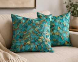 Made By Order Wave Pattern Abstract Jade & Gold Paint Art Pattern Cushion Covers Any Size On Demand Custom Size - thumbnail 1