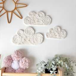 Whimsical Nursery Clouds Decor Wall Hangings Set Of 3 Baby Room Cloud Wall Art Nursery Decor Kids Gender Neutral Gift - thumbnail 2