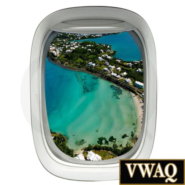 Airplane View 3D Window Decal Green Island Beach Scene Vinyl Wall Art Mural Peel & Stick Aviation Home Decor Pw40