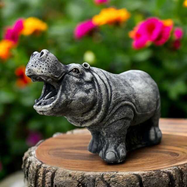 Hippo Statue Concrete Hippopotamus Sculpture Stone Hippo Decor Handmade Figurine Outdoor Yard Art Animal Lover Gift Garden Ornament - image 1
