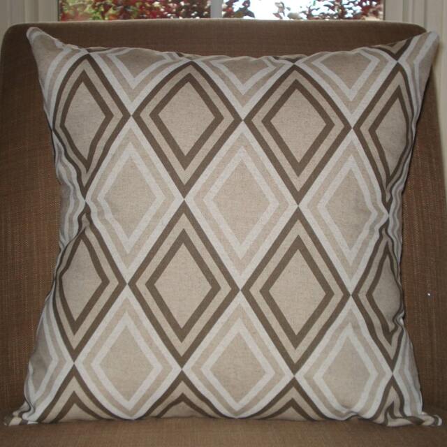 New 18x18 Inch Designer Handmade Pillow Case in Taupe & White Diamond Pattern
