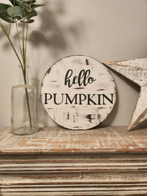 Handmade Hello Pumpkin Wooden Sign Rustic Halloween Decor - 25cm - image 1