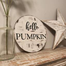 Handmade Hello Pumpkin Wooden Sign Rustic Halloween Decor - 25cm - thumbnail 2