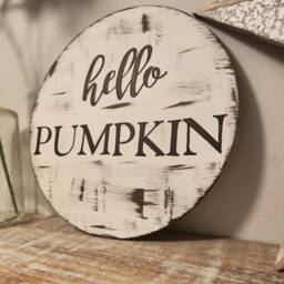 Handmade Hello Pumpkin Wooden Sign Rustic Halloween Decor - 25cm - thumbnail 3