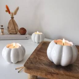 Ceramic Pumpkin White Orange Tealight Holder Autumn Home Decor For Halloween - thumbnail 1
