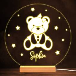 stars Cute Baby Girl Bear Warm White Lamp Personalised Gift Night Light - Bedroom - thumbnail 1