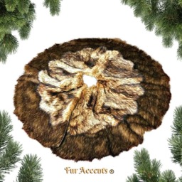 Faux Fur Christmas Tree Skirt - Golden Brown Wolf, Bear Skin Border