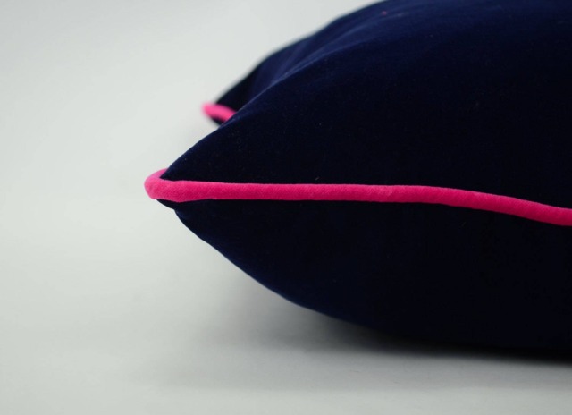 Navy Velvet Pillow Case With Pink Piping - Soft Cotton Cushion Cover - image 1