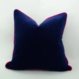 Navy Velvet Pillow Case With Pink Piping - Soft Cotton Cushion Cover - thumbnail 4