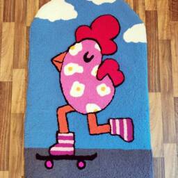 Hand Tufted Rug, Chicken On Skateboard Design, Home Decor - 130cm X 83cm - thumbnail 2