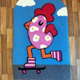 Hand Tufted Rug, Chicken On Skateboard Design, Home Decor - 130cm X 83cm - thumbnail 3
