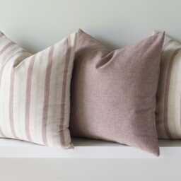 Red Striped Pillow Cover Set, Cotton Linen Farmhouse Cushions - thumbnail 3