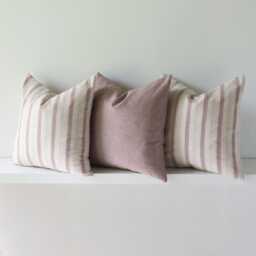 Red Striped Pillow Cover Set, Cotton Linen Farmhouse Cushions - thumbnail 1