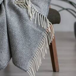 Natural Scandinavian Sheep Pure Wool Grey Diamond Pattern Woven Plaid Blanket Throw Geometric Daybed Large Sofa - thumbnail 2