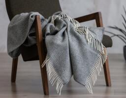 Natural Scandinavian Sheep Pure Wool Grey Diamond Pattern Woven Plaid Blanket Throw Geometric Daybed Large Sofa - thumbnail 1