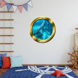 Manatee Porthole Wall Decal Ocean View 3D Window Gold - Vwaq Gp25 - thumbnail 1
