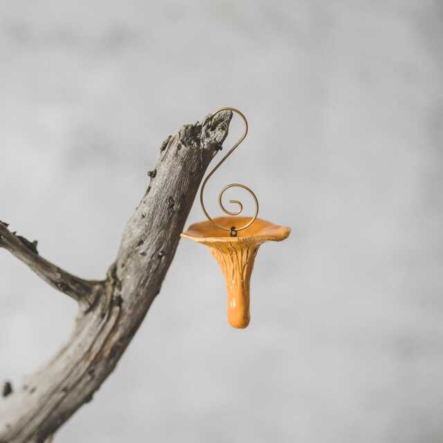 Chanterelle Mushroom Christmas Ornament - Woodland Holiday Decor, Nature Inspired Handmade Pottery - image 1