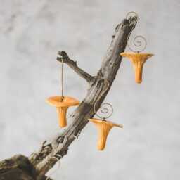 Chanterelle Mushroom Christmas Ornament - Woodland Holiday Decor, Nature Inspired Handmade Pottery - thumbnail 3