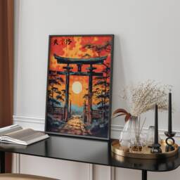 Sacred Passage Through Torii Gate Japanese Sunset Wall Art A3 A4 Spiritual Home Decor Gift - thumbnail 1
