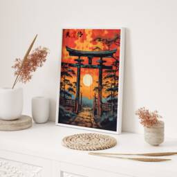 Sacred Passage Through Torii Gate Japanese Sunset Wall Art A3 A4 Spiritual Home Decor Gift - thumbnail 2