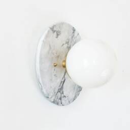 Marble & White Glass Globe Round Vanity Fixture Light Bathroom Kitchen Wall Sconce Foyer Lighting - thumbnail 2