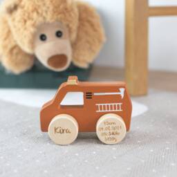 Wooden Toy Baby, Gift Birth, Wooden Car Fire Engine, Customizable - thumbnail 1