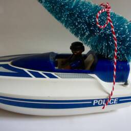 Large, Altered, Playmobil, Police, Boat, And, Police Man, With, Christmas Tree, Christmas, Decoration, Ornament, Toy, Collectible, Present - thumbnail 3
