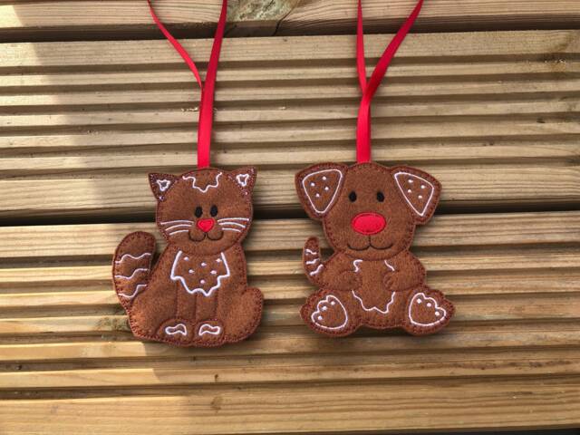 Cat & Dog Gingerbread Hanging Christmas Decorations, Tree Ornaments, Decoration, Cat Decoration - image 1