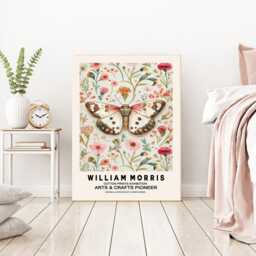 William Morris Butterfly Art Print, Flowers, Flower Botanical Wall Decor, Pink Print - thumbnail 3