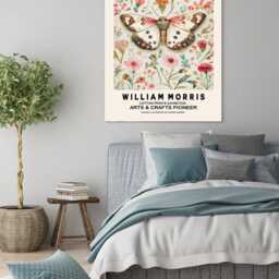 William Morris Butterfly Art Print, Flowers, Flower Botanical Wall Decor, Pink Print - thumbnail 2