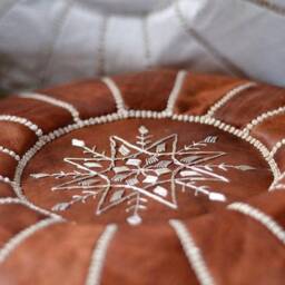 Brown Tan Moroccan Pouf, Leather Pouf Ottoman Pouffe Home Decor Boho Moroccan, Pouf Ottoman Footstool Handmade, Leather - thumbnail 3