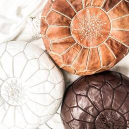 Brown Tan Moroccan Pouf, Leather Pouf Ottoman Pouffe Home Decor Boho Moroccan, Pouf Ottoman Footstool Handmade, Leather - thumbnail 4