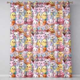 Cute Easter Bunny Chick Donut Basket Kawaii Blue Background Seamless Pattern Readymade Eyelet Ring Top Thermal 100% Blackout Curtains - thumbnail 2