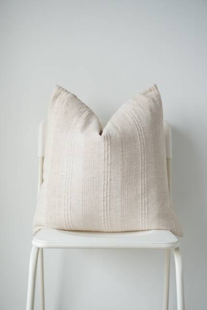 Hmong Textile Pillow Cover Cream Striped Ethnic Home Decor - image 1