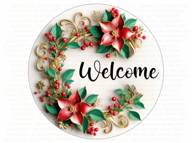 Christmas Welcome Wreath Sign, Merry Xmas Merry Xmas Wreath, Christmas Poinsettia - image 1