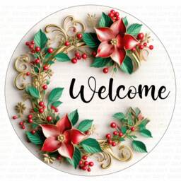 Christmas Welcome Wreath Sign, Merry Xmas Merry Xmas Wreath, Christmas Poinsettia - thumbnail 2