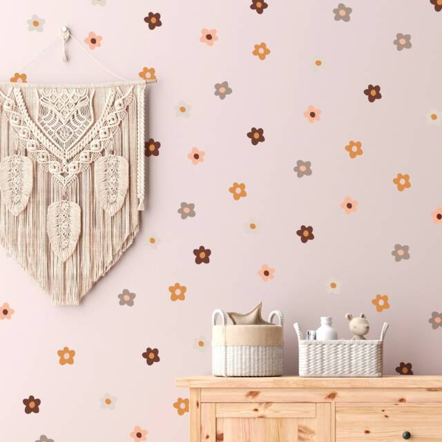 Retro Daisy Fabric Wall Stickers Removable Nursery Decor - 60 Pc - image 1