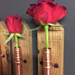 Set Of 3 Handmade Copper & Oak Flower Holder. Pot Vase Hanger - thumbnail 3