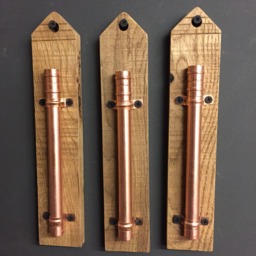 Set Of 3 Handmade Copper & Oak Flower Holder. Pot Vase Hanger - thumbnail 2