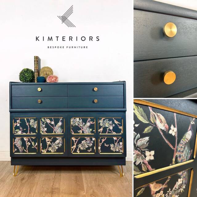 Restored Nathan Mid-Century Sideboard Drinks Cabinet Peacock Floral Design - image 1