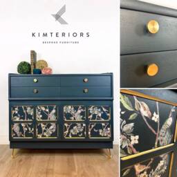 Restored Nathan Mid-Century Sideboard Drinks Cabinet Peacock Floral Design - thumbnail 1