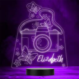 Camera in Boho Style With Butterflies & Flowers Custom Gift Colour Night Light