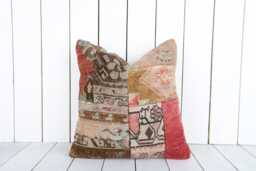 Vintage Turkish Kilim Pillow Cover Bohemian Accent Cushion - 16x16 - thumbnail 1